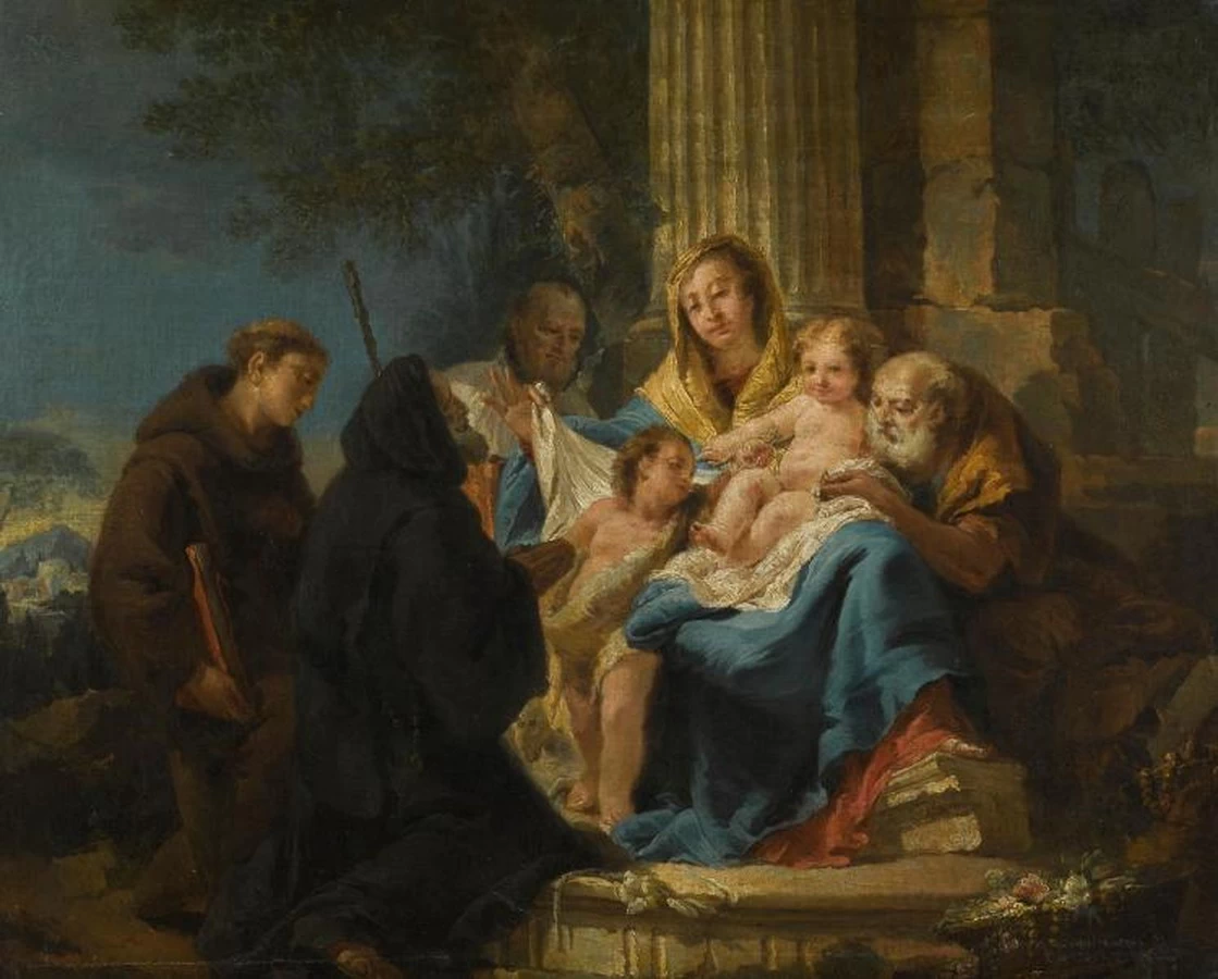 La Sacra Famiglia con San Francesco di Paola e un santo francescano - attribuito